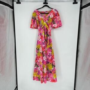 Vtg Liberty House Queen Emma Fashions Bright Floral Hawaiian Dress - OS to 2X